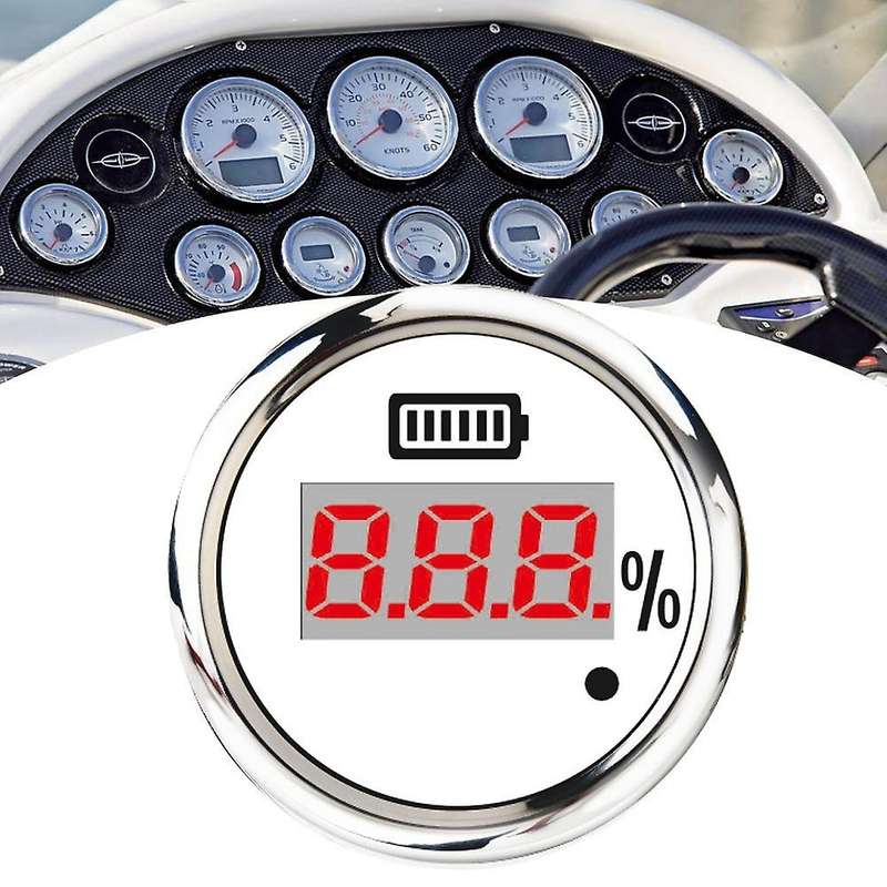 52mm Digital Battery Capacity Gauge Universal Waterproof Battery Digital Indicator Red Backlight wit