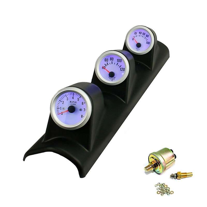 52mm Triple Gauge Kit Tachometer Water Temperature Gauge Oil Pressure Gauge with Sensor 3 In 1, Left