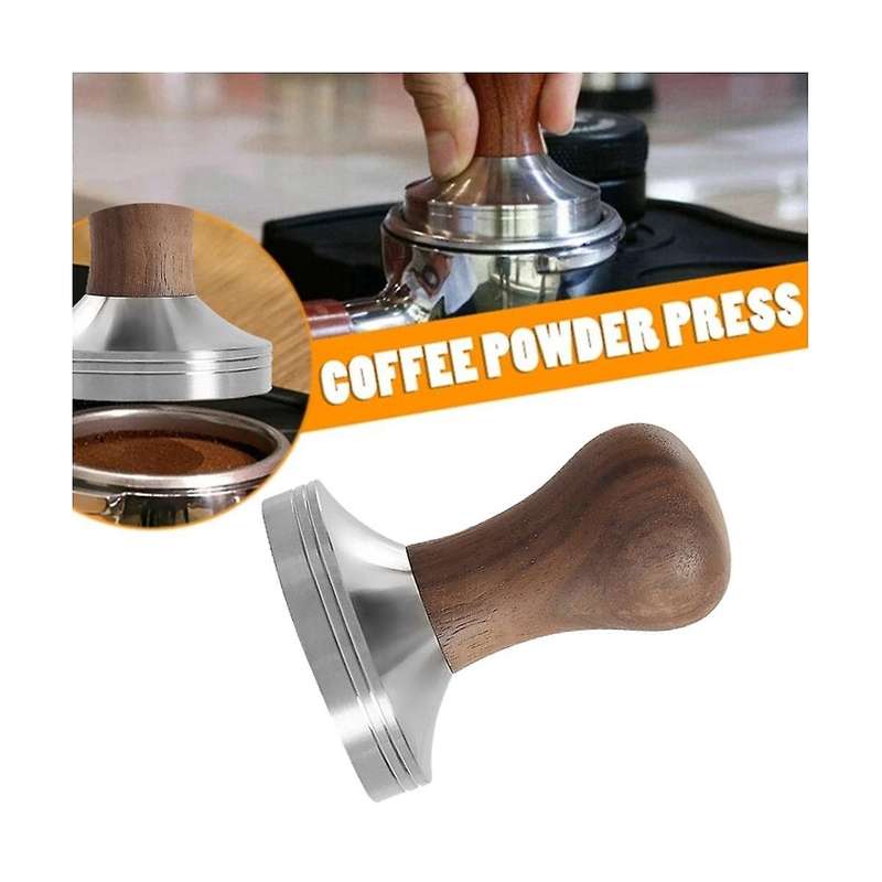 53mm Coffee Press Tool Elastic Coffee Tamper with 304 Stainless Steel Base & Solid Wood Handle Coff