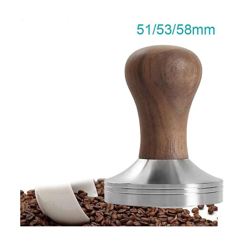 53mm Coffee Press Tool Elastic Coffee Tamper with 304 Stainless Steel Base & Solid Wood Handle Coff