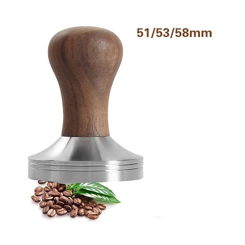 53mm Coffee Press Tool Elastic Coffee Tamper with 304 Stainless Steel Base & Solid Wood Handle Coff