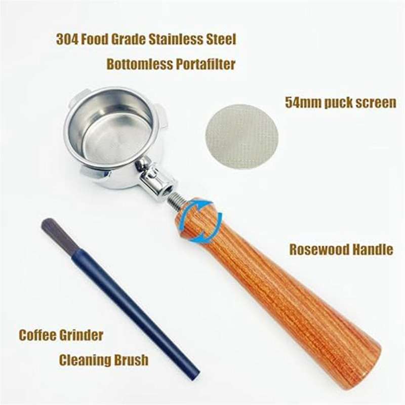 54mm Bottomless Portafilter 3 Ears, Espresso Machine Portafilter Replacement Handle for Barista Ergo
