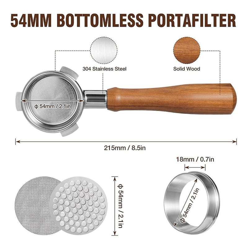 54mm Bottomless Portafilter,Professional Espresso Portafilter with Filter Basket,2Pack Screen and E