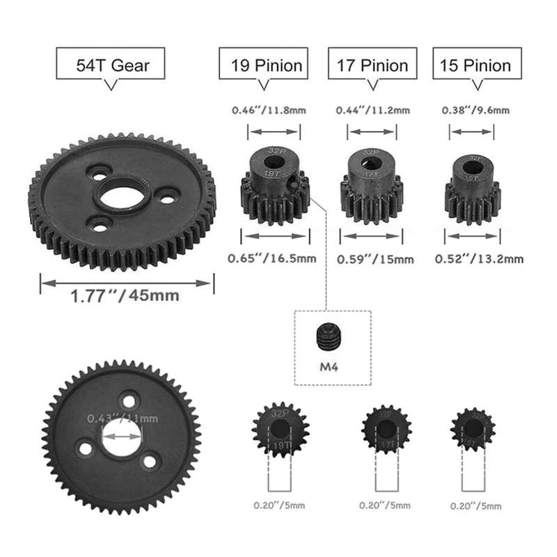 54T 0.8 32 Pitch Steel 3956 Spur Gear with 15T/17T/19T Gear Sets for Slash 4WD/2WD/VXL Part