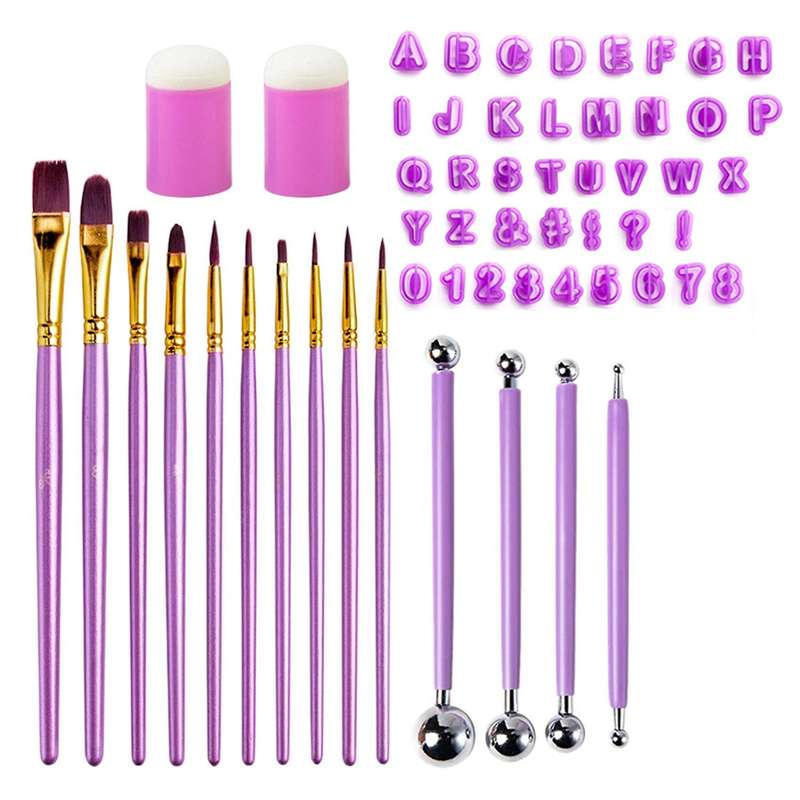 56Pcs Polymer Clay Tools, Letter Indentation Stencils, Finger Sponge Smudge Tool,Rock Painting Kit f
