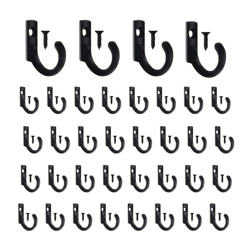 58 Pcs Single Robe Hooks Coat Hooks and 65 Pieces Screws for Hanging Key Hooks Jewelry (black)