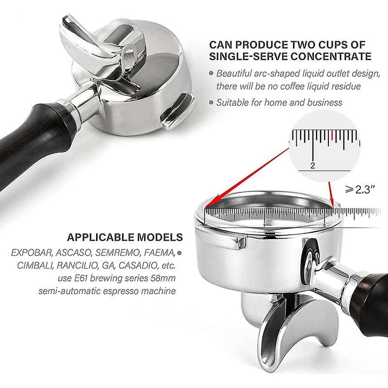 58mm Espresso Portafilter, Bottomless Coffee Portafilter Stainless Steel and Solid Wooden Handle for