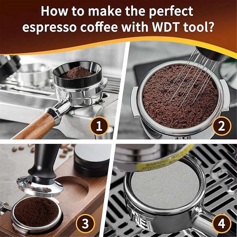 58mm WDT Tools Puck Screen Espresso Dosing Funnel Stainless Steel Needles Coffee Stirrer Distributio