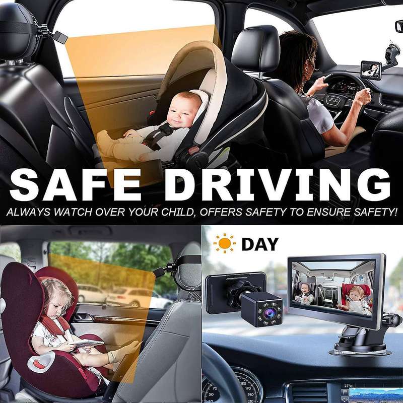 5Inch HD1080P Back Seat Baby Car with HD Camera Function Car Mirror Display Reusable Sucker Bracket