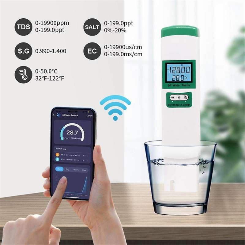 5-In-1 Water Quality Tester EC TDS SALT SG TEMP Digital Detector Portable Bluetooth Water Quality Te