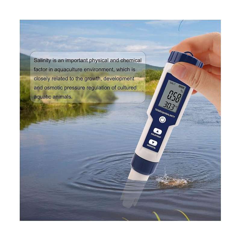 5-in-1 Digital Water Quality Tester TDS/EC/PH/Salinity/Temperature Meter for Pools Aquariums Drinkin