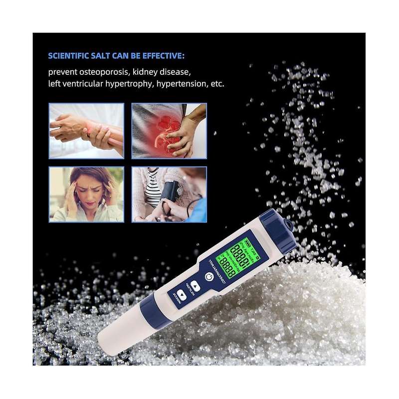5-in-1 Digital Water Quality Tester TDS/EC/PH/Salinity/Temperature Meter for Pools Aquariums Drinkin