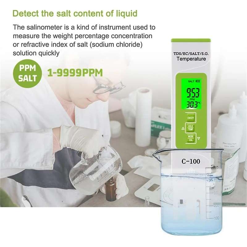 5-in-1 TDS/EC/Salinity/S.G./Temperature Salt Meter Digital Sea Water Quality Tester for Swimming Poo