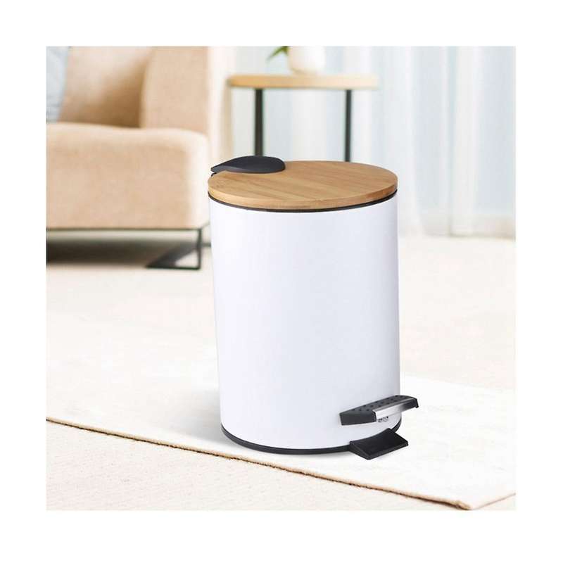 5l Round Foot Trash Can, White Household Trash Can with Lid, Suitable for Kitchen, Bedroom and Livin