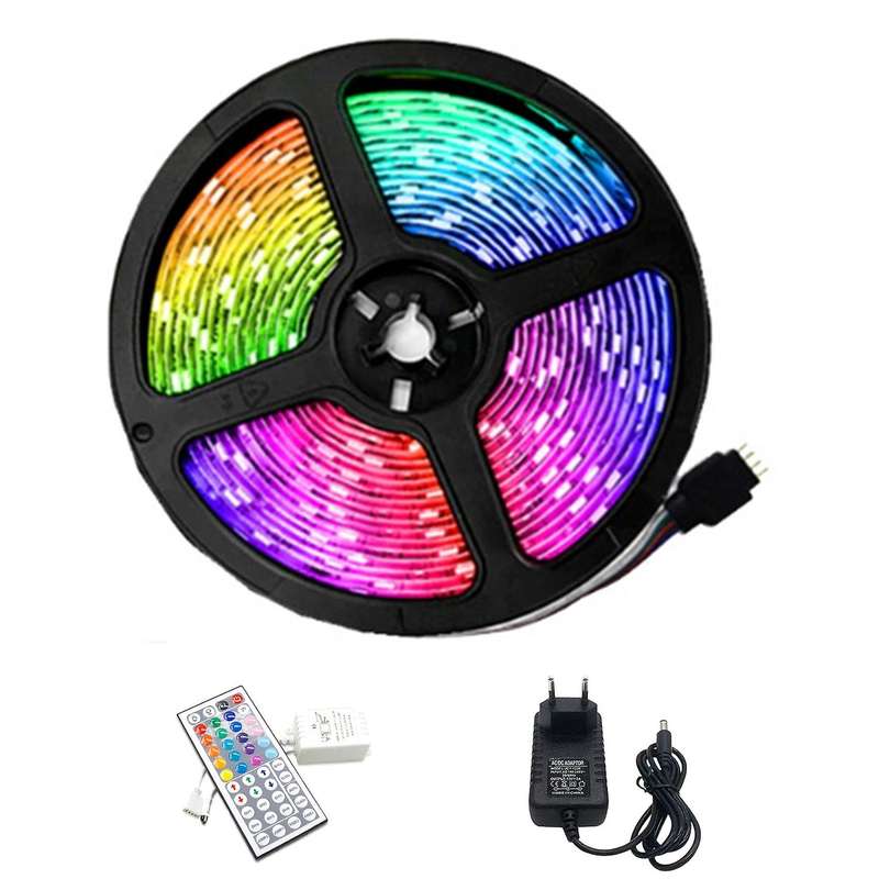 5M LED Light Strip RGB 3528 300 LED Flexible LED Strip Light with 44 Key Remote+2A Transformer for C