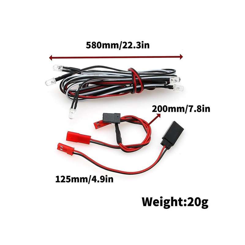 5mm 6 Led Light Kit 4 White 2 Red 5mm with Conversion Cable for 1/10 1/8 Axial Scx10 Trx4 D90 Rc Ca