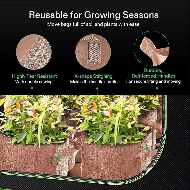 5-Pack 7 Gallons Grow Bags Heavy Duty Thickened Nonwoven Fabric Pots with Strap Handles Tan