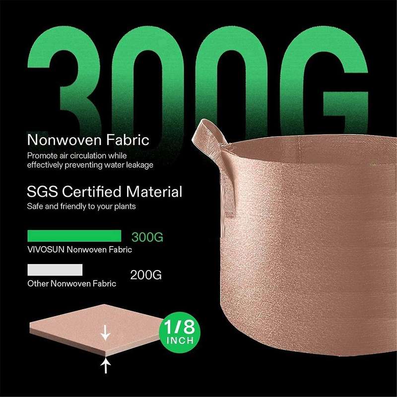 5-Pack 7 Gallons Grow Bags Heavy Duty Thickened Nonwoven Fabric Pots with Strap Handles Tan