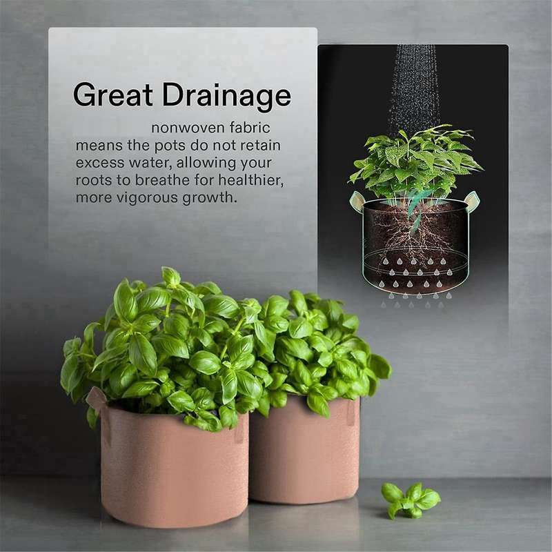 5-Pack 7 Gallons Grow Bags Heavy Duty Thickened Nonwoven Fabric Pots with Strap Handles Tan