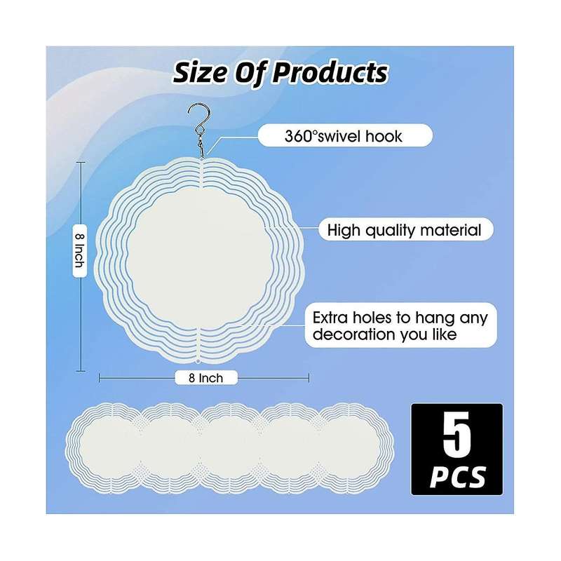 5pack Sublimation Wind Spinner Blanks 8inch Wind Spinners for Yard and Garden Indoor Outdoor Front D