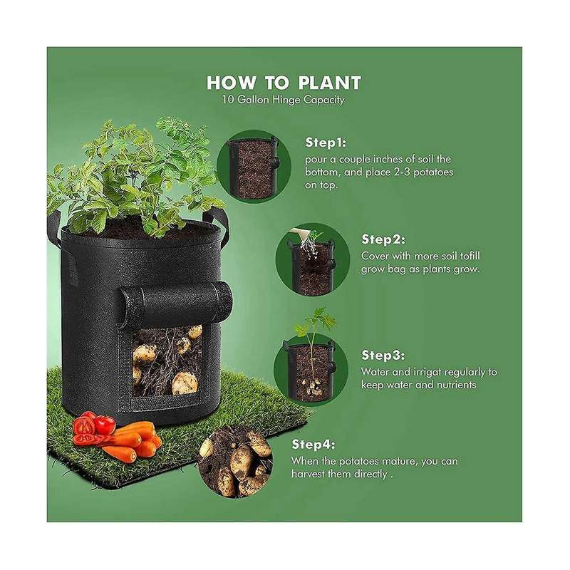 5packs 10 Gallon Potato Grow Bag, Heavy Duty Potato Bags for Growing Potatoes Fabric Potato Grow Ba