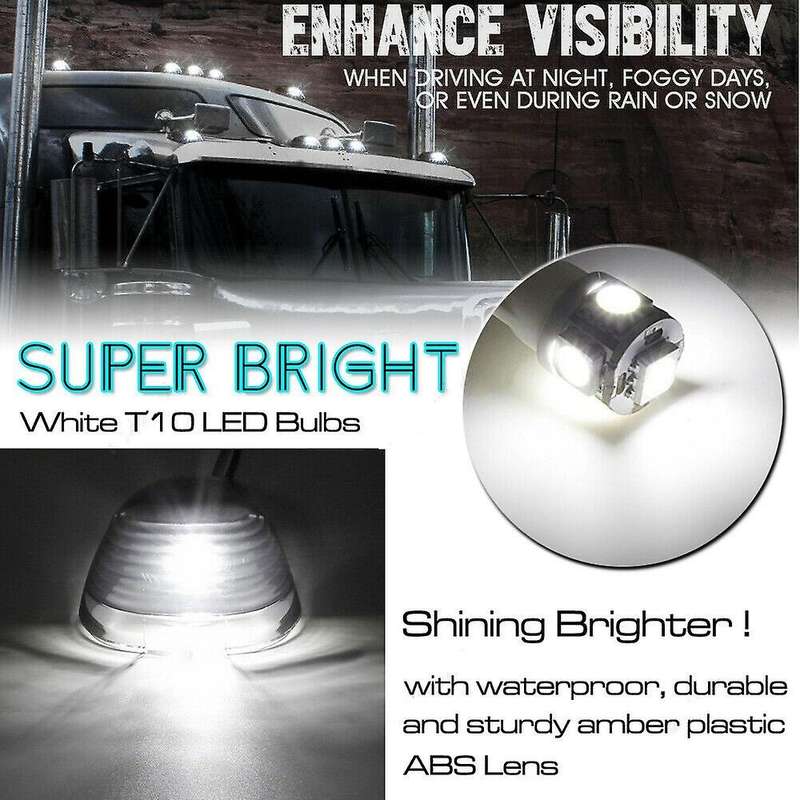 5Packs Cab Marker Light White Lens Roof Running Lightsw/Wiring for F250 F350 F450 F550 F65 E150 1999