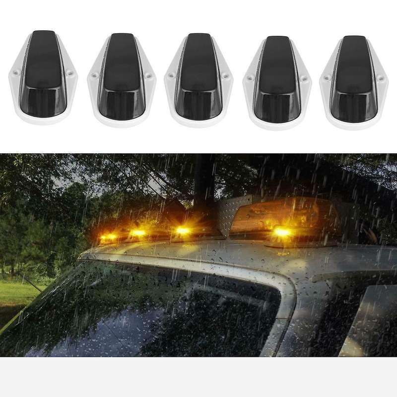 5Packs Cab Marker Light Smoke Lens LED Cab Roof Running Lights W/Wiring Pack for 1973-1997 Pickup