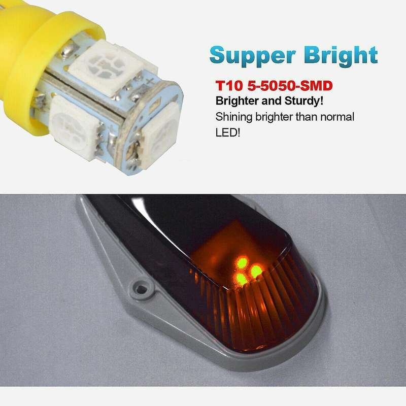 5Packs Cab Marker Light Smoke Lens LED Cab Roof Running Lights W/Wiring Pack for 1973-1997 Pickup
