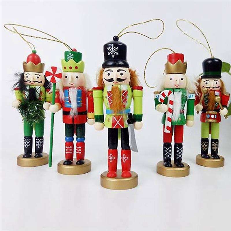 5Pcs 12cm Nutcracker Christmas Ornament Puppet Christmas Figure Ornament Desk Decoratio