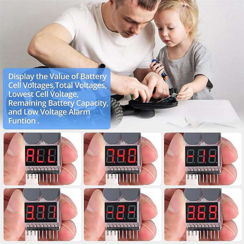 5PCS 2 In1 1-8S Lipo Battery Voltage Tester, RC Low Voltage Buzzer Alarm, Battery Monitor Checker Te