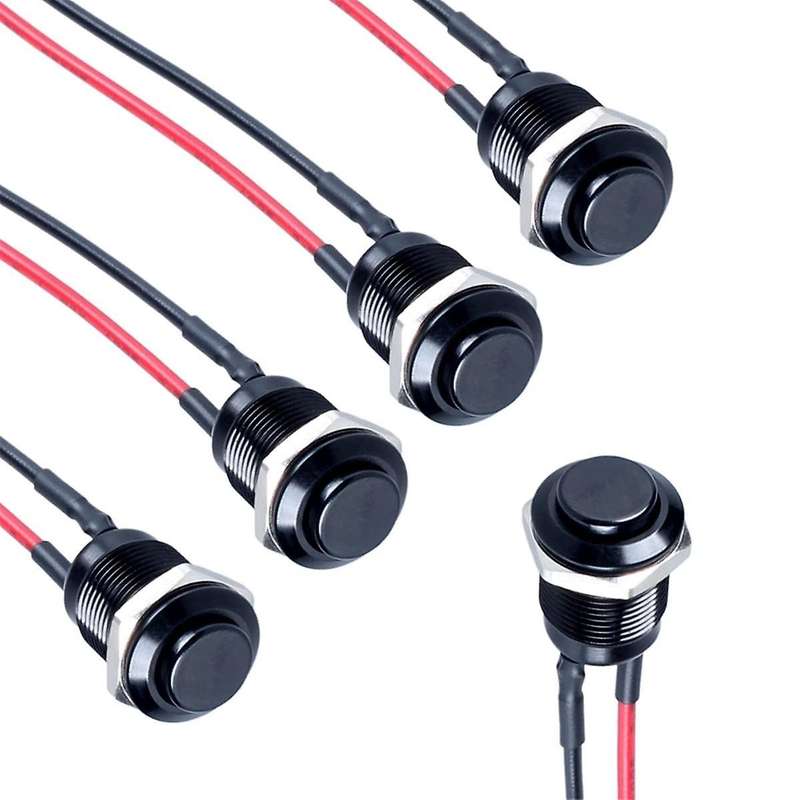 5pcs 12mm Latching Push Button Switch High Round Head with Pre-soldered Cable Aluminium Alloy 1no W