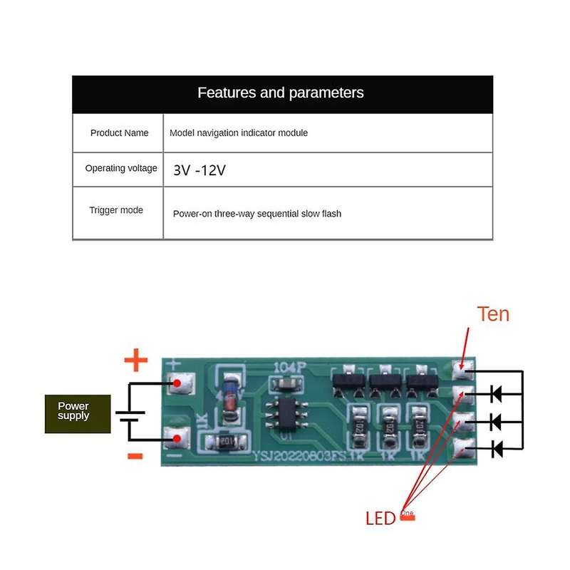 5Pcs 3-12V Flashing LED Light Module Red Blue Pair Flashing Suitable for Car Model Bicycle Electric