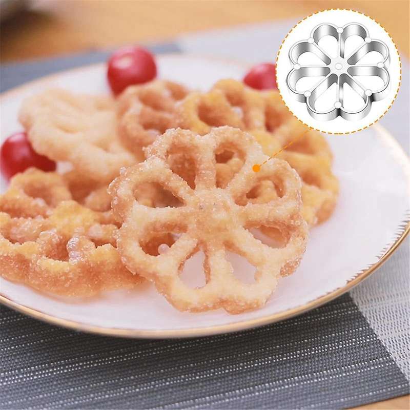 5pcs Bunuelos Mold Set Cake Snack Mold with Wooden Handles,rosette Maker Cookie Bunuelos Tool