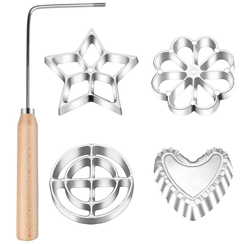 5pcs Bunuelos Mold Set Cake Snack Mold with Wooden Handles,rosette Maker Cookie Bunuelos Tool