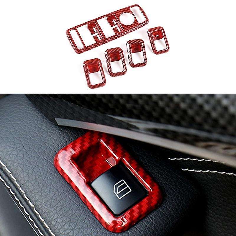 5Pcs Car Carbon Fiber Red ABS Window Switch Button Frame Cover for C E CLA GLA ML Class
