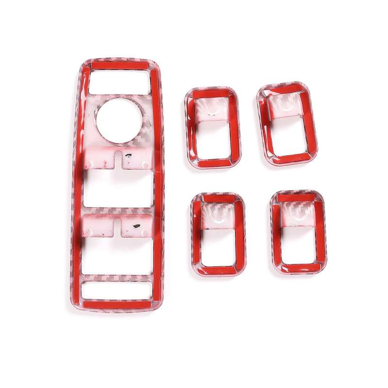 5Pcs Car Carbon Fiber Red ABS Window Switch Button Frame Cover for C E CLA GLA ML Class