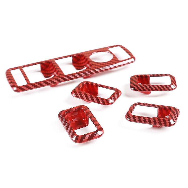 5Pcs Car Carbon Fiber Red ABS Window Switch Button Frame Cover for C E CLA GLA ML Class