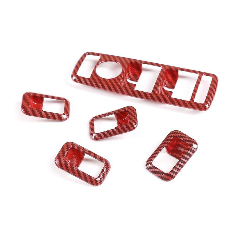 5Pcs Car Carbon Fiber Red ABS Window Switch Button Frame Cover for C E CLA GLA ML Class
