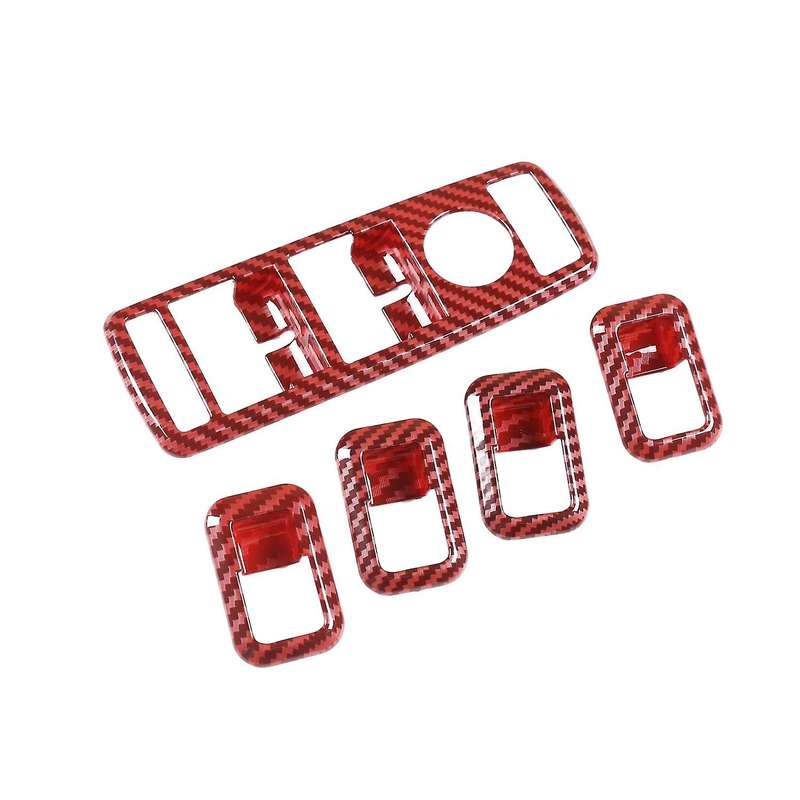 5Pcs Car Carbon Fiber Red ABS Window Switch Button Frame Cover for C E CLA GLA ML Class