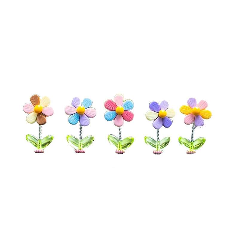 5Pcs Car Dashboard Rainbow Flower Ornaments Head Shaking Dancing Flower Cartoon Ornament Car Interio
