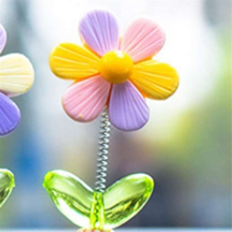 5Pcs Car Dashboard Rainbow Flower Ornaments Head Shaking Dancing Flower Cartoon Ornament Car Interio
