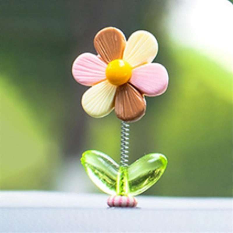 5Pcs Car Dashboard Rainbow Flower Ornaments Head Shaking Dancing Flower Cartoon Ornament Car Interio