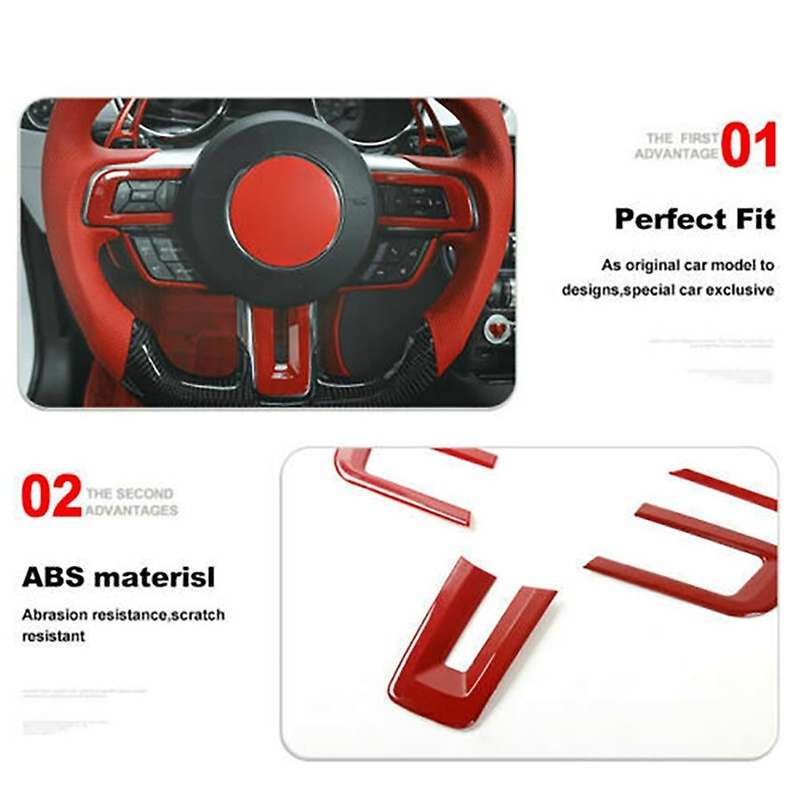 5Pcs Car Red Steering Wheel Trim Frame Cover for 2015-2019