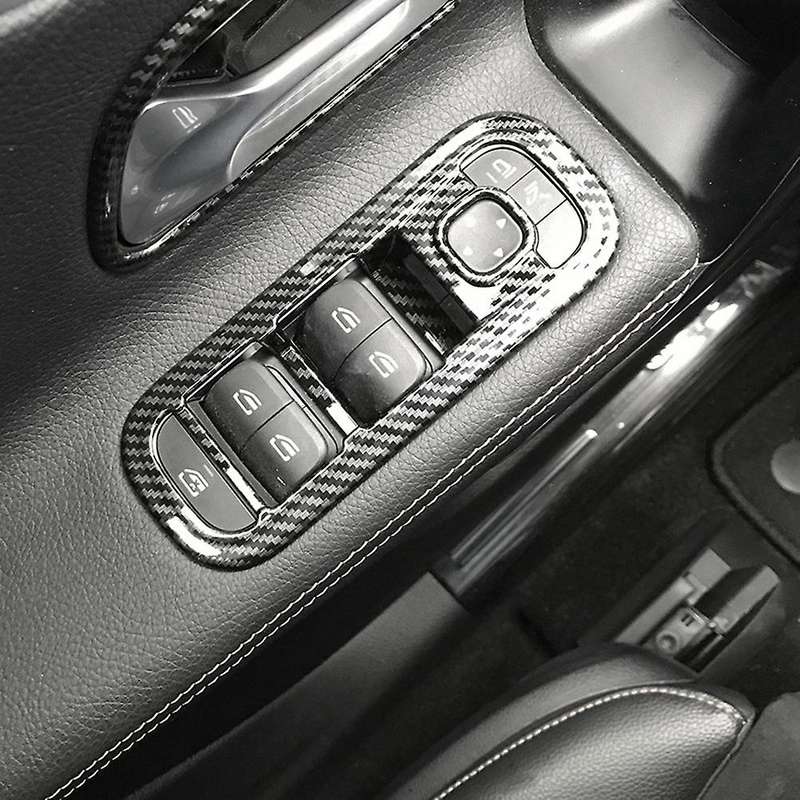 5Pcs Carbon Fiber Car Door Window Switch Cover Trim for W177 A-Class A200 A220 A250 2019 LHD