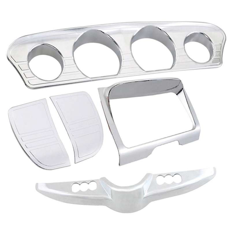 5Pcs Chrome Inner Fairing Tri-Line Gauge Stereo Bezel Trims Panel