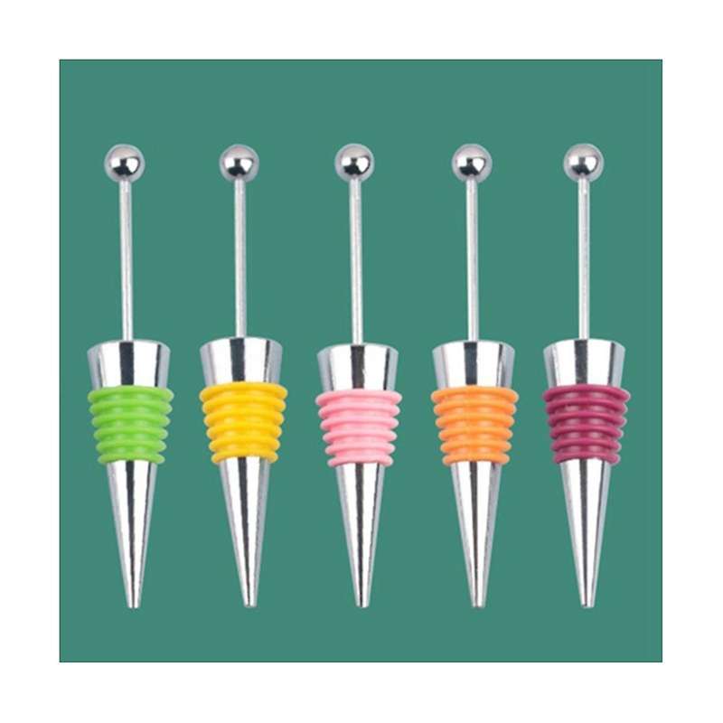 5pcs Diy Beadable Wine Stopper Party Wedding Bar Decor Sealed -keeping Wine Champagne Stopper