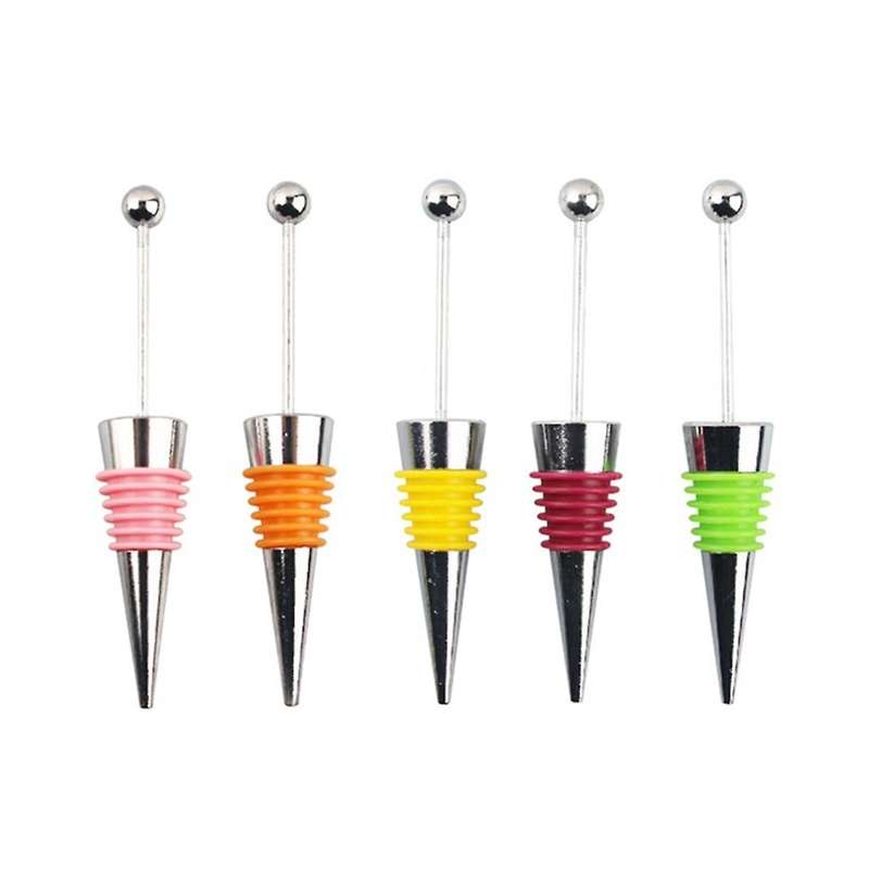 5pcs Diy Beadable Wine Stopper Party Wedding Bar Decor Sealed -keeping Wine Champagne Stopper
