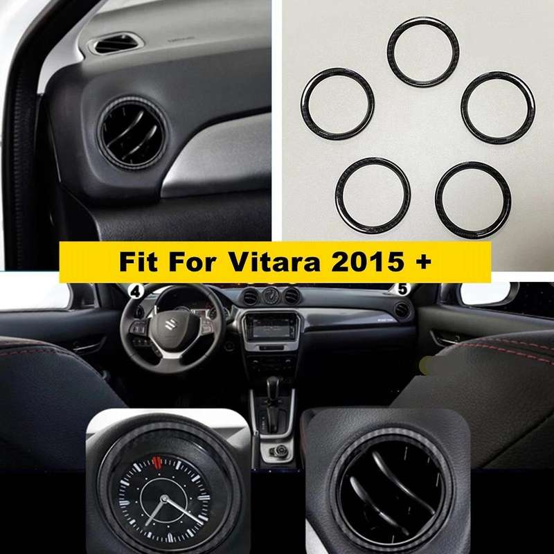 5Pcs Dashboard Air Conditioning Outlet Vent Ring Cover Trim ABS Carbon Fiber Interior Kit for Vitara