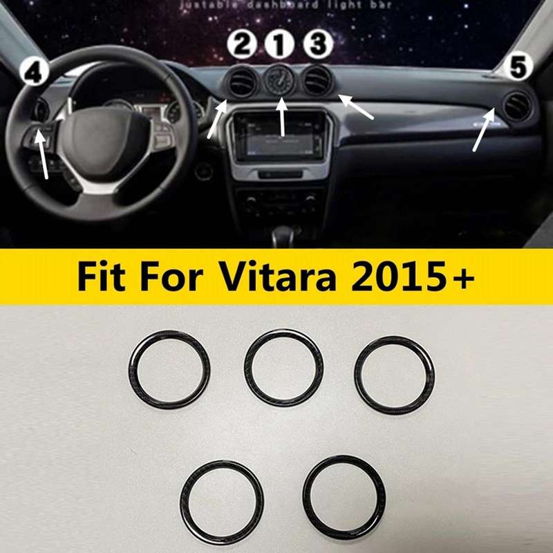 5Pcs Dashboard Air Conditioning Outlet Vent Ring Cover Trim ABS Carbon Fiber Interior Kit for Vitara