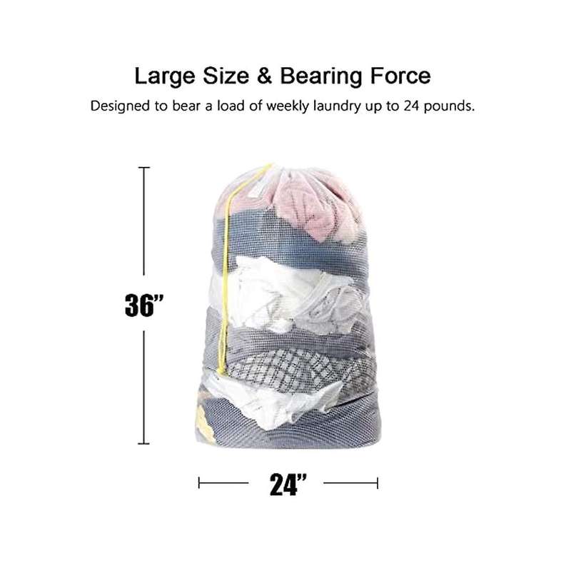 5pcs Drawstring Mesh Laundry Bag Extra Oversized with Shoulder Strap Suitable for University Dormit